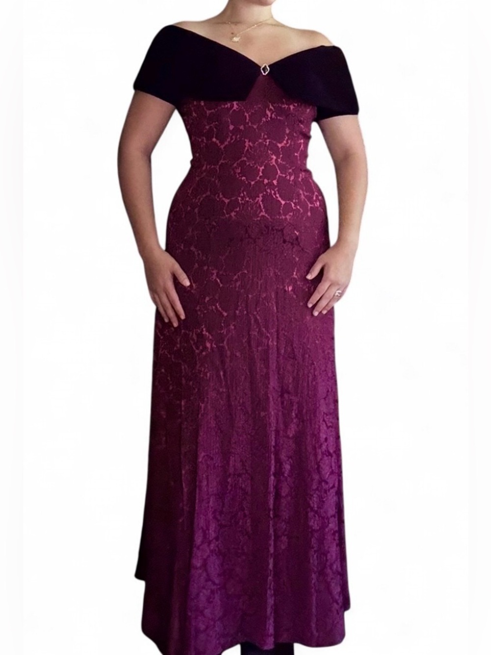Vintage 90s House of Bianchi Velvet Off the Shoulder Whimsigoth Gown Size 10